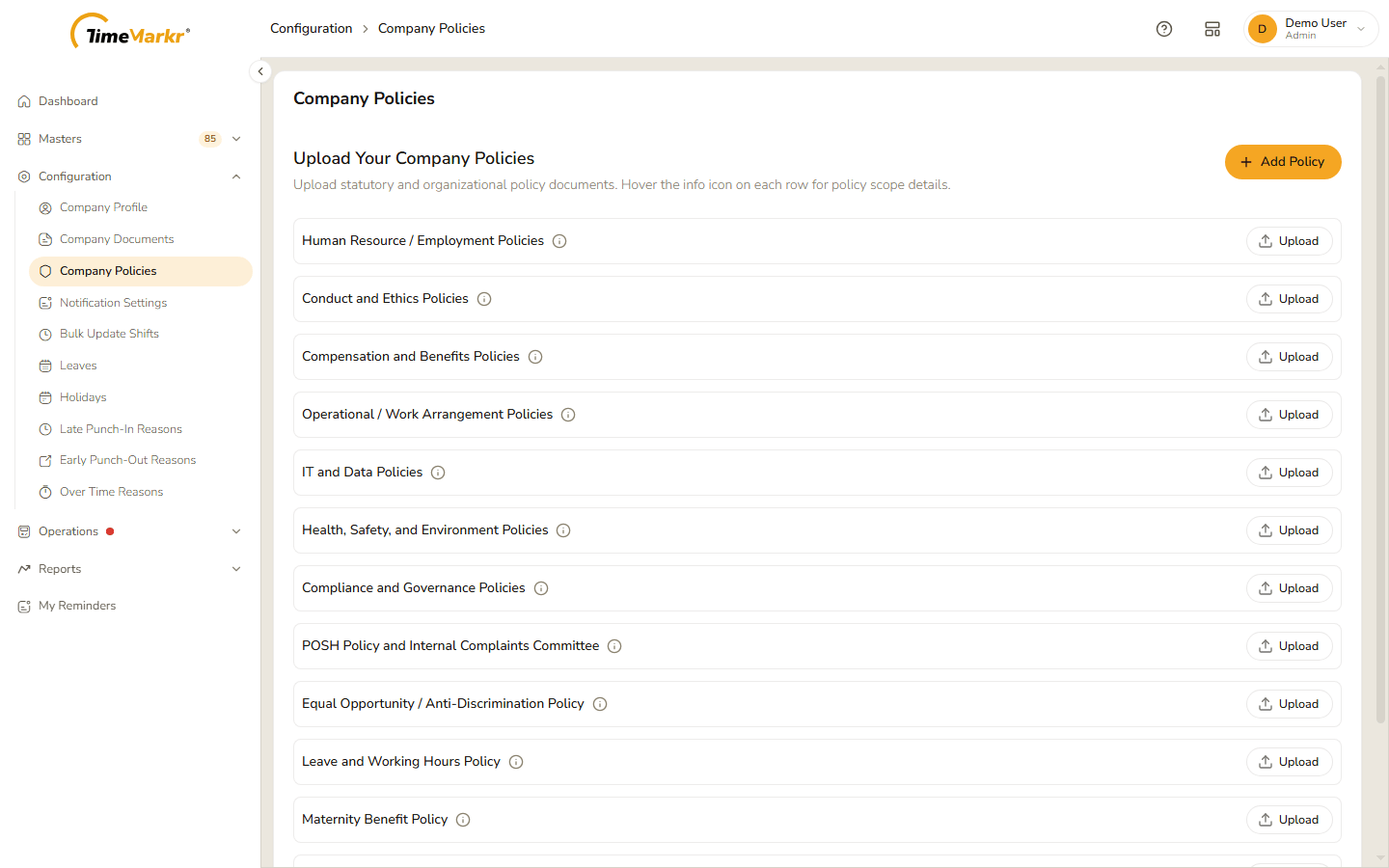 Company Policies list