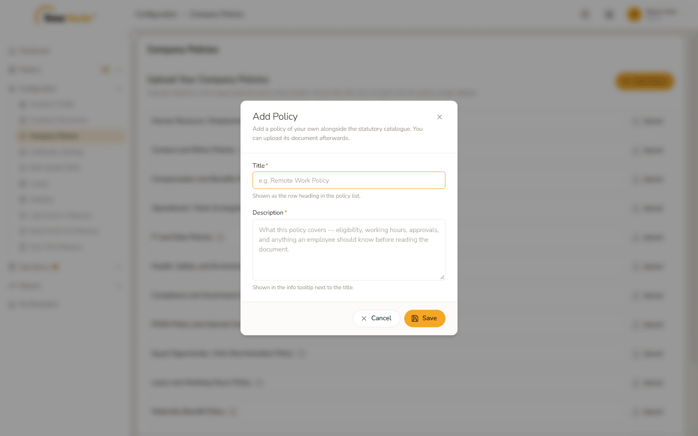 Add Policy form