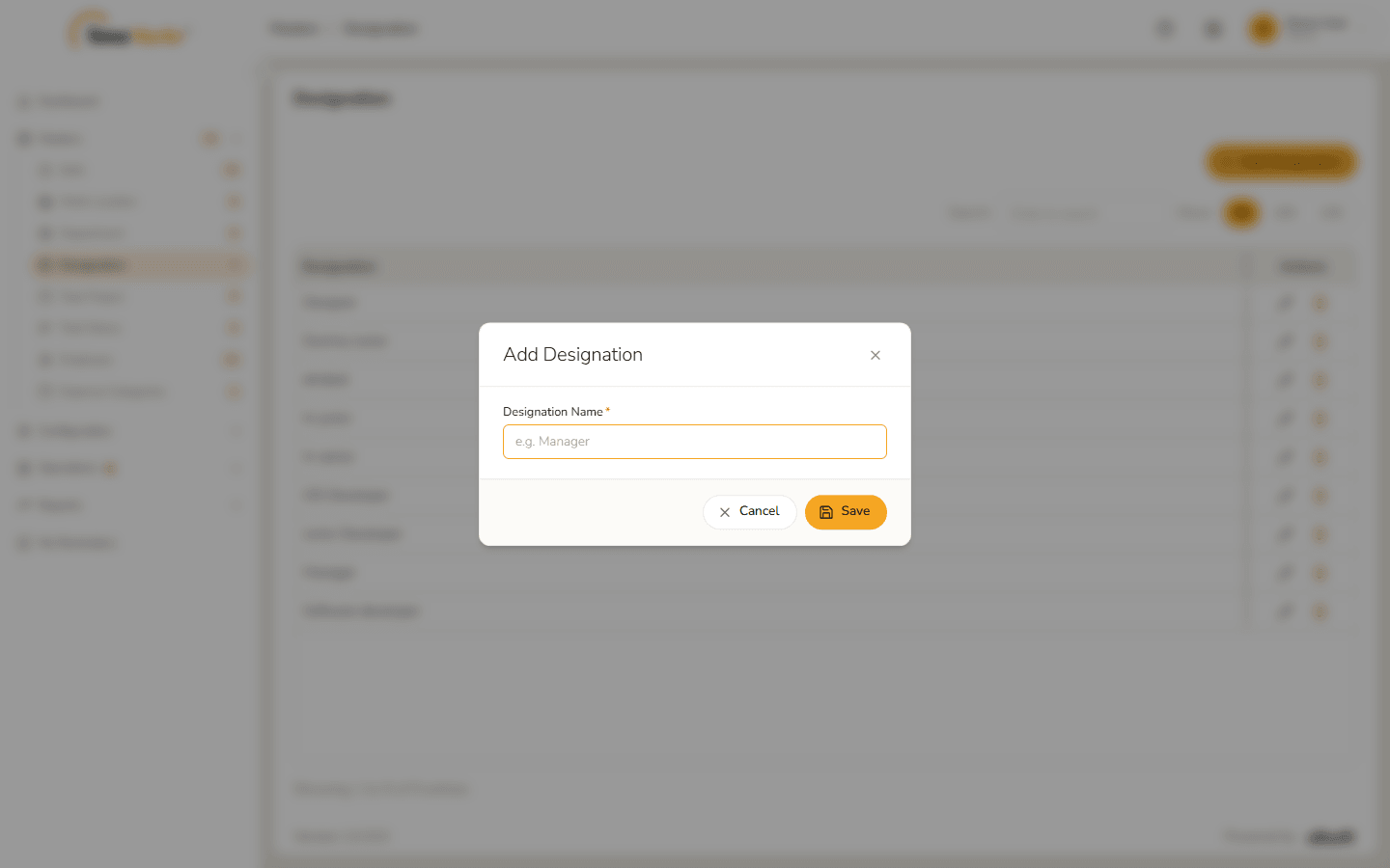 Add Designation form