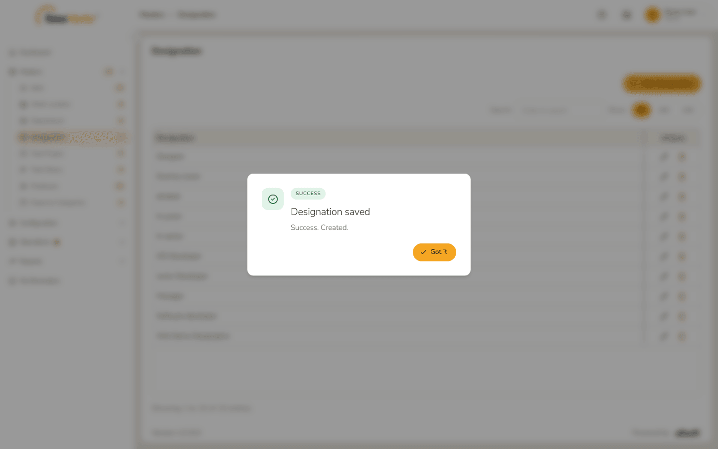 Designation saved