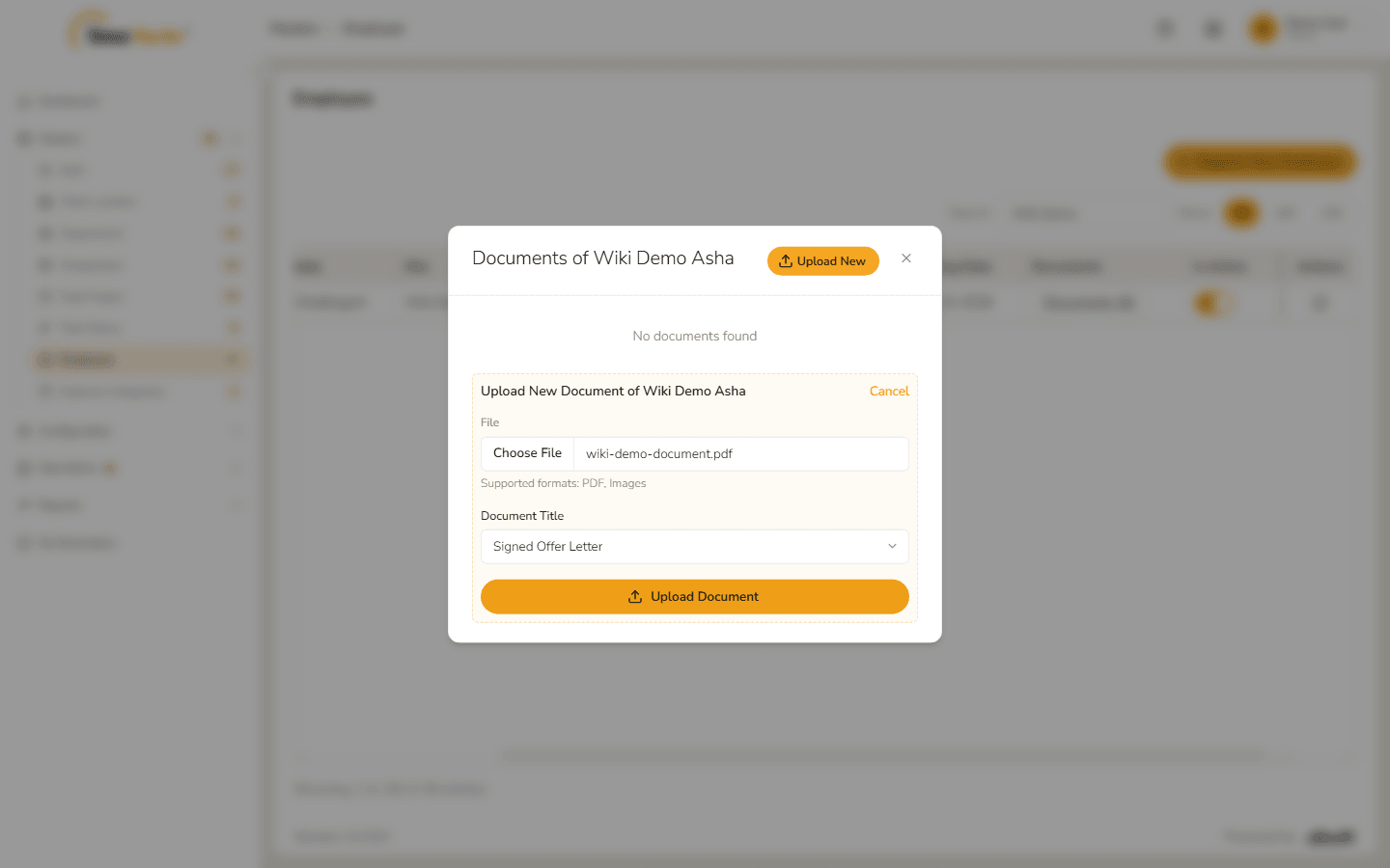 Upload form filled in