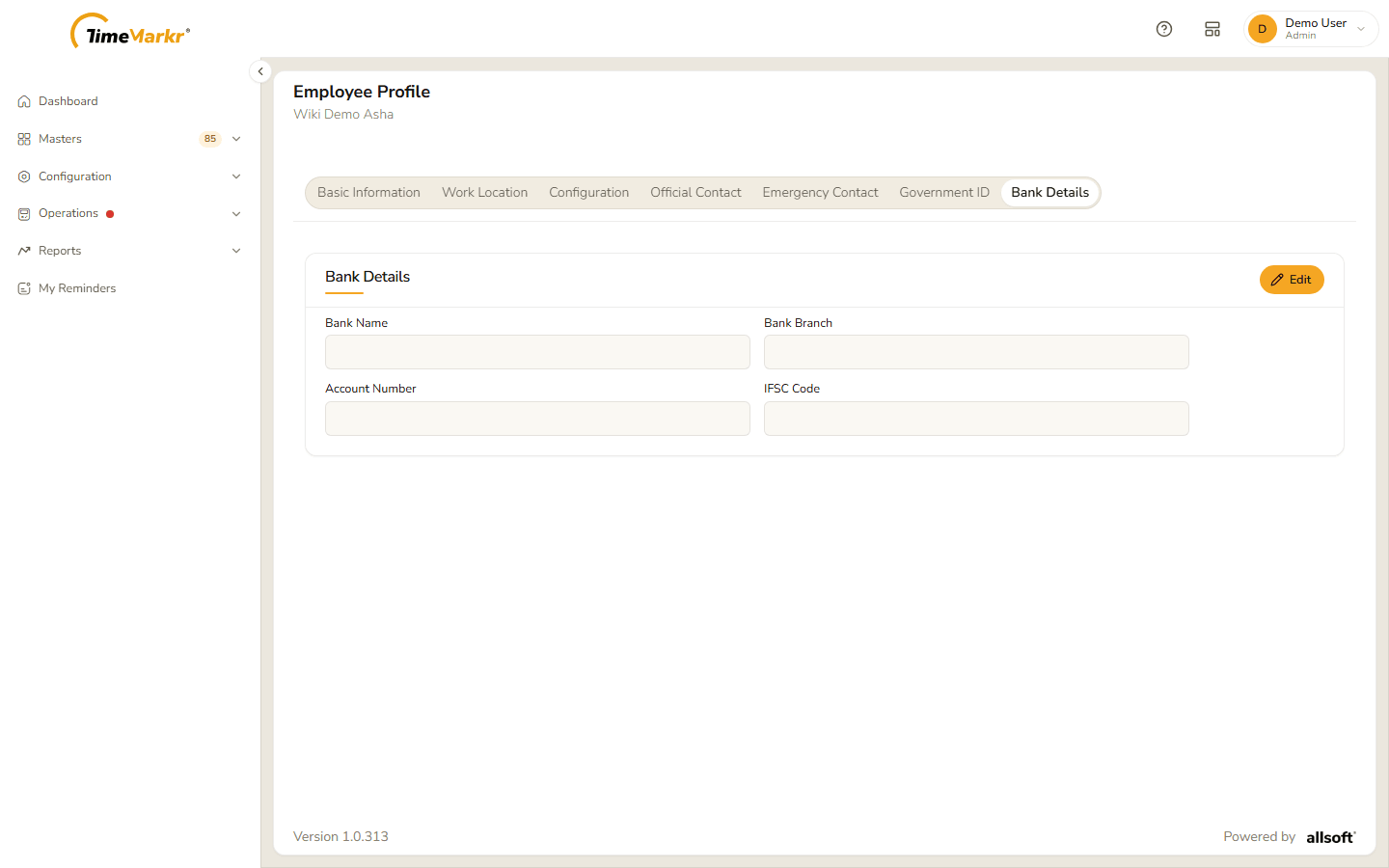 Bank Details tab