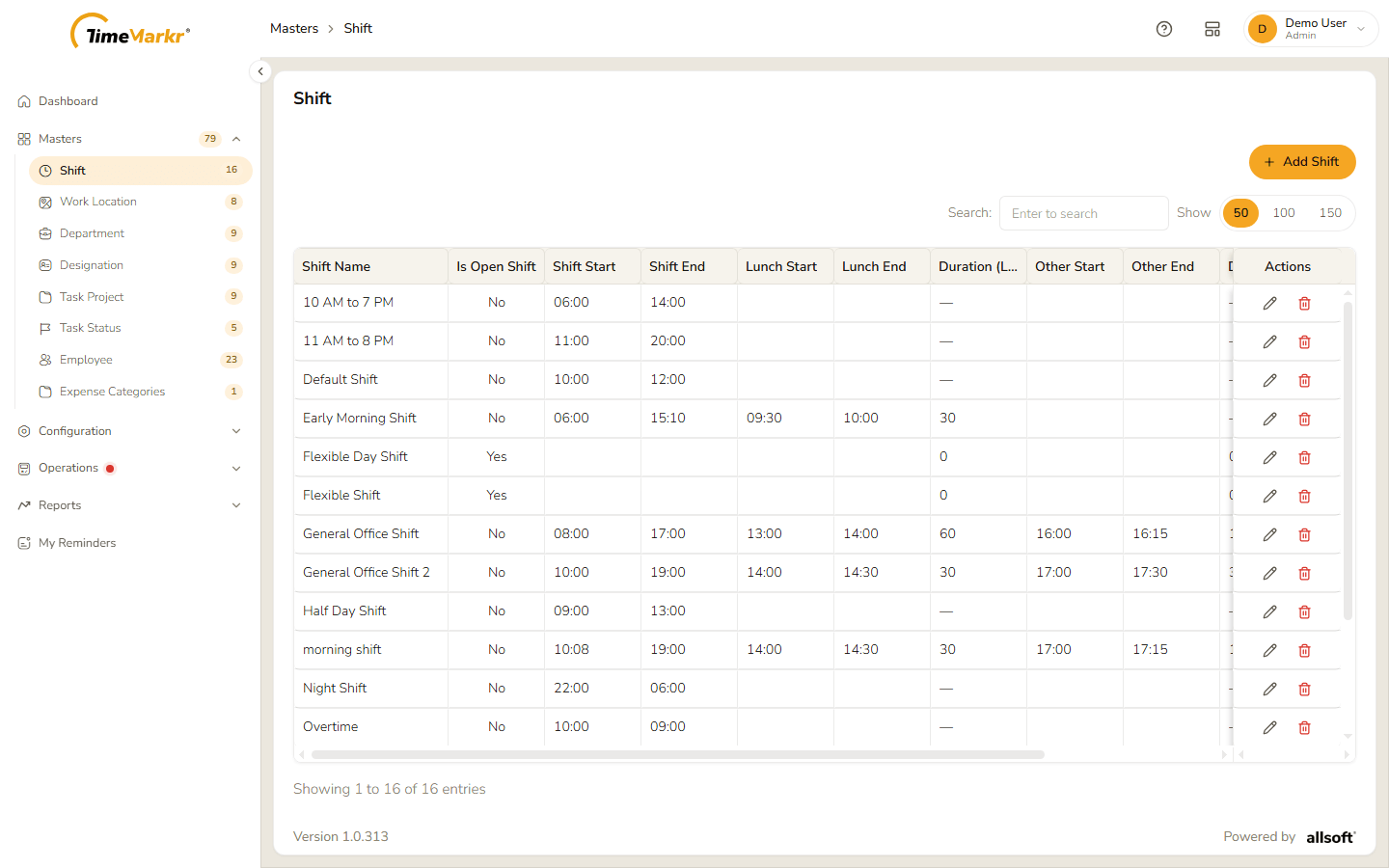 Shift list