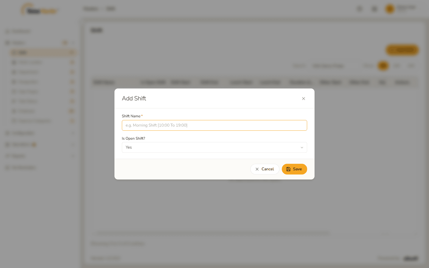 Open shift form