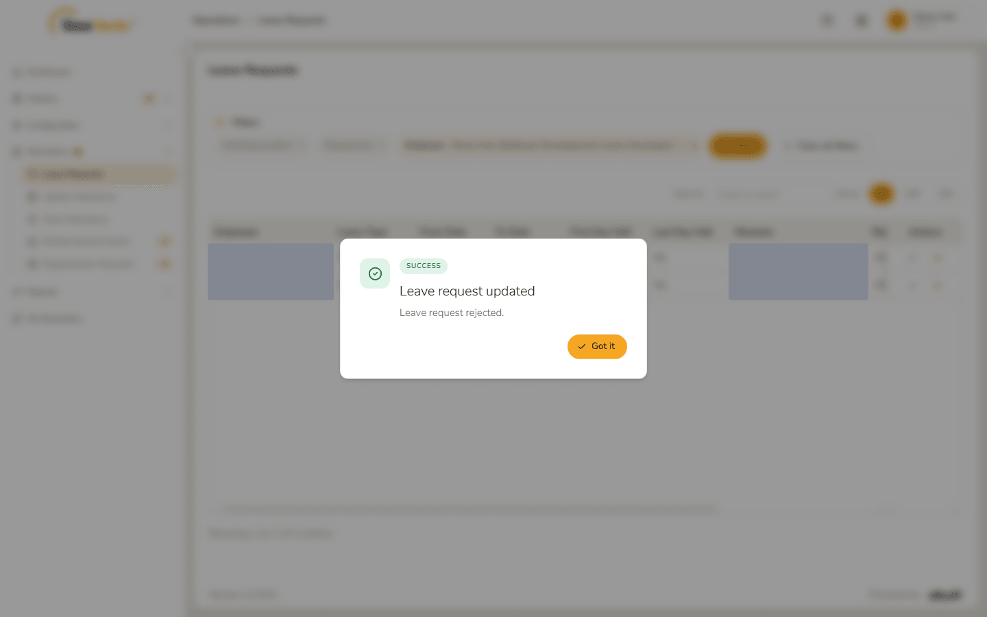 Leave request rejected