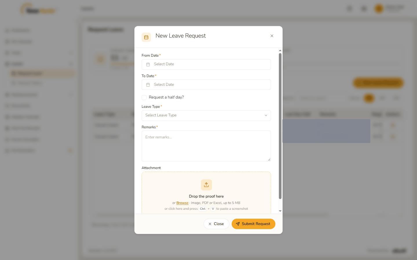 New Leave Request form