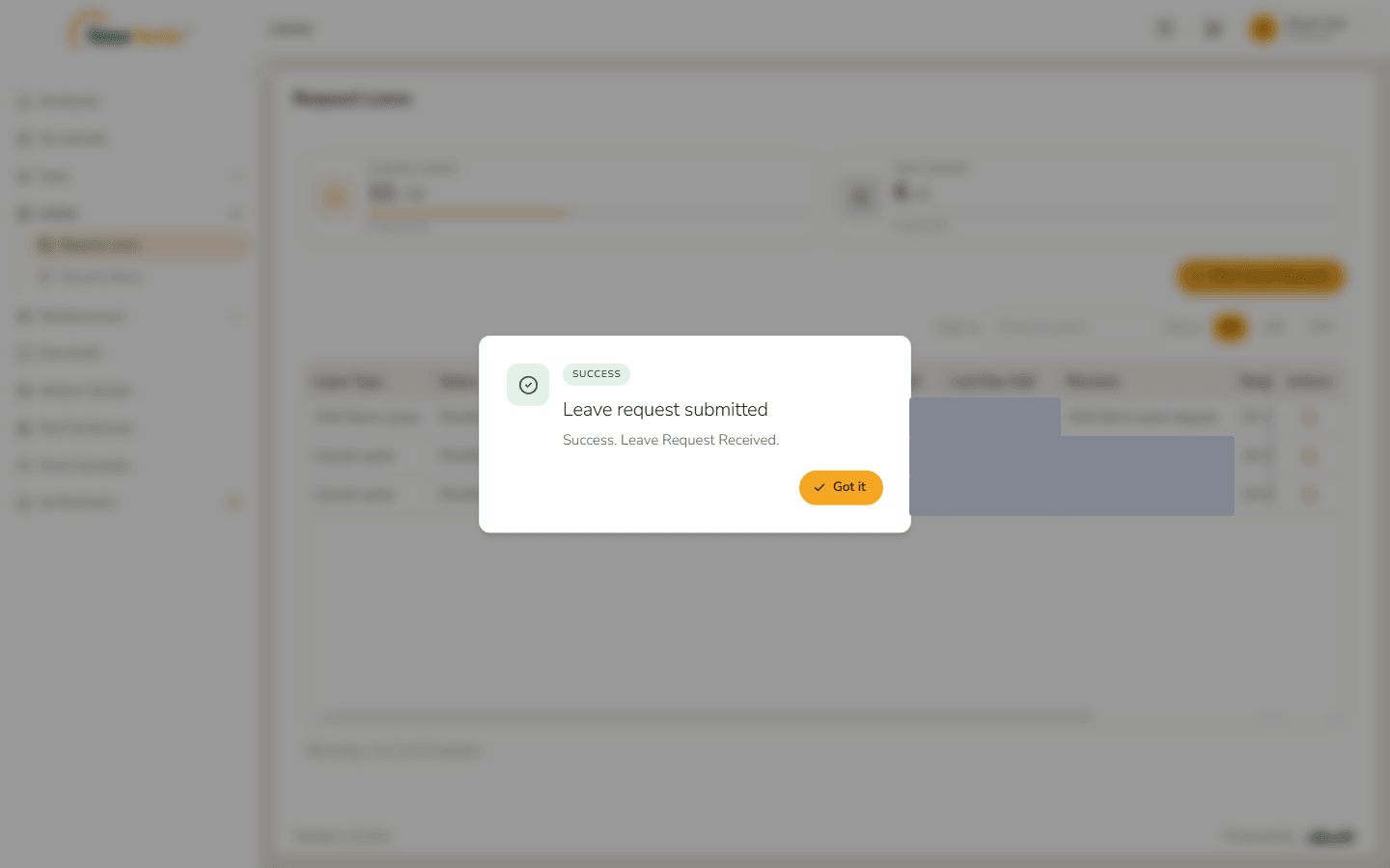 Leave request submitted