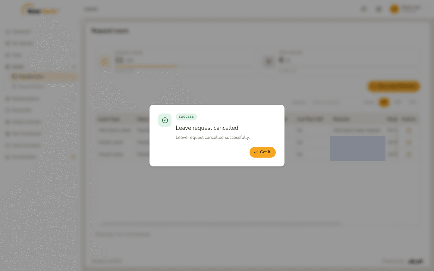 Leave request cancelled