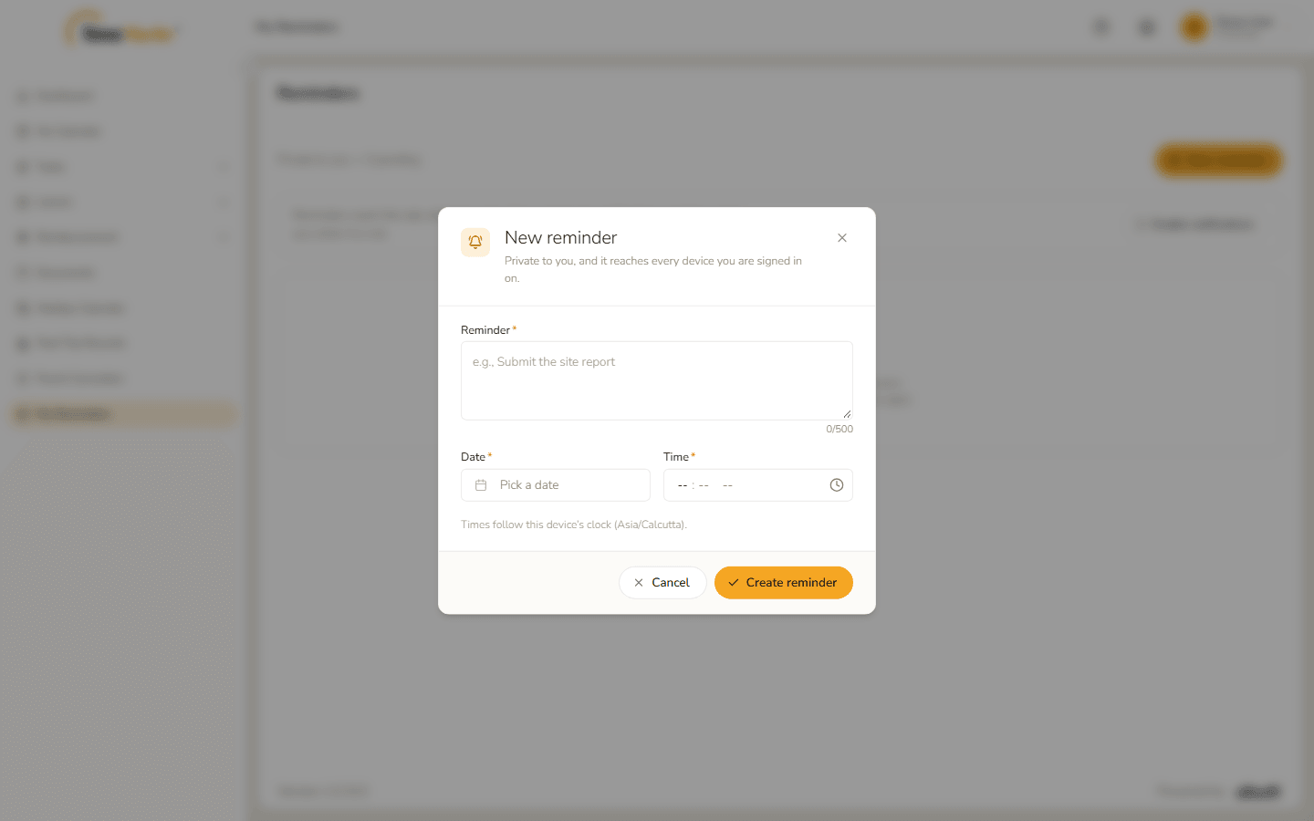 New reminder form